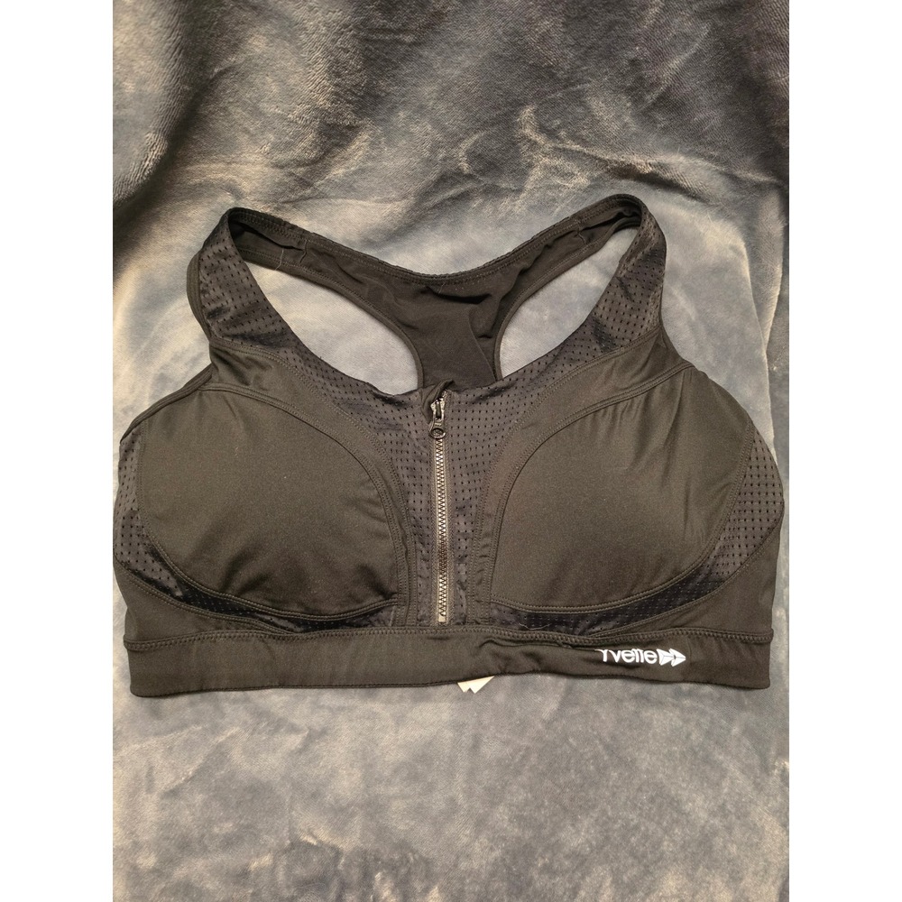 Yvette Black Front Zip High Impact Sports Bra Racerback Mesh 42D-F 3XL